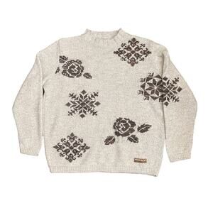 SILVY Wool Blend Sweater Vintage Crewneck EU 36 Women’s Small Cream Brown Nordic